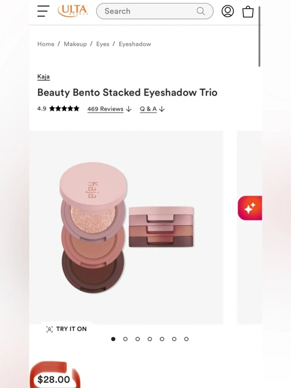 KAJA NWT Beauty Bento Stacked Eyeshadow Trio, (16) Peach Madeline